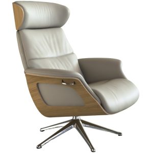 Světle šedé kožené lounge křeslo FLEXLUX CLEMENT MEDIUM  - Výška125 cm- Šířka 83 cm