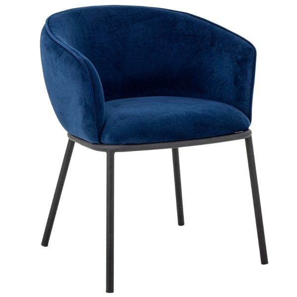 Modrá sametová jídelní židle Bloomingville Cortone  - Výška76 cm- Šířka 63 cm