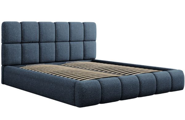 Modrá čalouněná dvoulůžková postel MICADONI Bellis 160 x 200 cm  - Šířka180 cm- Výška 105 cm
