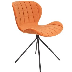 Oranžová sametová jídelní židle ZUIVER OMG  - Výška80 cm- Šířka 51 cm