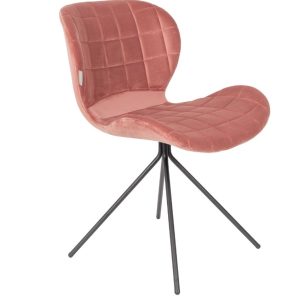 Růžová sametová jídelní židle ZUIVER OMG  - Výška80 cm- Šířka 51 cm