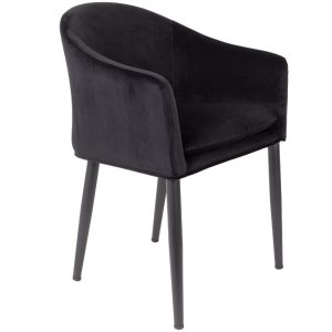 White Label Černá sametová jídelní židle WLL CATELYN  - Výška77 cm- Šířka 57 cm