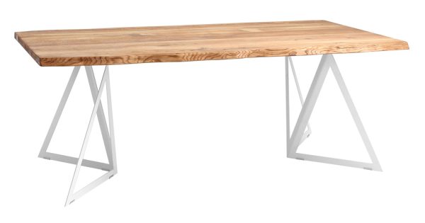 Nordic Design Přírodní masivní jídelní stůl Geometric 200x100 cm s bílou podnoží  - Šířka200 cm- Hloubka 100 cm