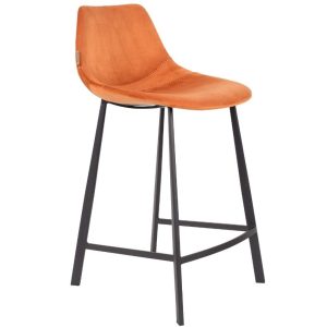 Oranžová sametová barová židle DUTCHBONE Franky 65 cm  - Výška91 cm- Šířka 45 cm