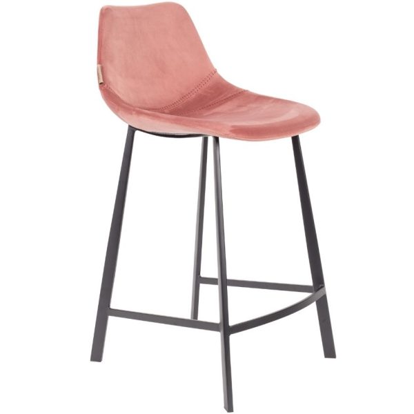 Růžová sametová barová židle DUTCHBONE Franky 65 cm  - Výška91 cm- Šířka 45 cm