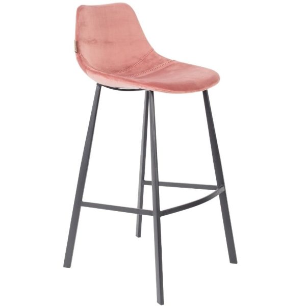 Růžová sametová barová židle DUTCHBONE Franky 80 cm  - Výška106 cm- Šířka 50 cm