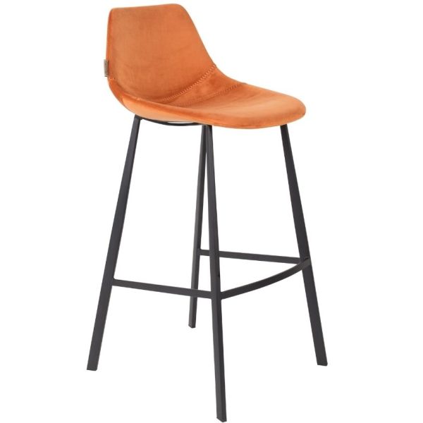 Oranžová sametová barová židle DUTCHBONE Franky 80 cm  - Výška106 cm- Výška sedu 80 cm
