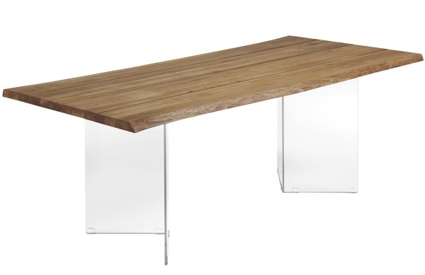Dubový jídelní stůl Kave Home Lotty 220 x 100 cm se skleněnou podnoží  - Výška76 cm- Šířka 220 cm