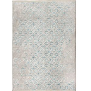 Světle šedý koberec ZUIVER YENGA 160x230 cm s modrými vzory  - Šířka160 cm- Délka 230 cm