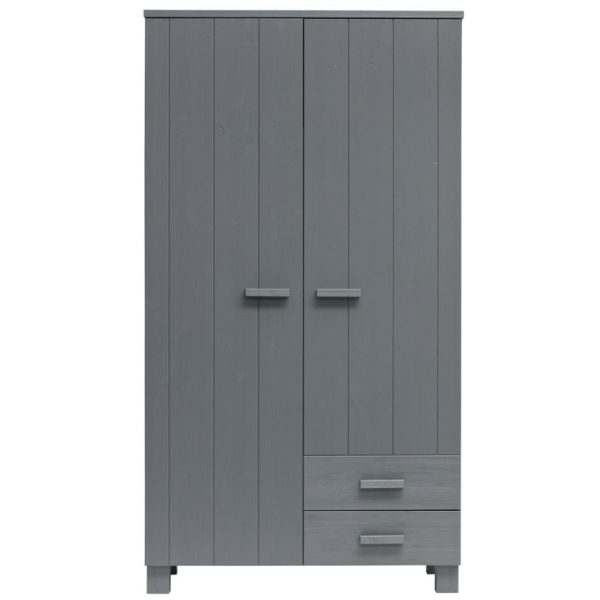 Hoorns Tmavě šedá dřevěná šatní skříň Koben 111 cm se šuplíky  - Výška202 cm- Šířka 111 cm