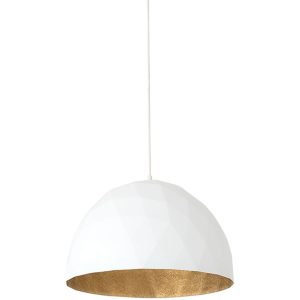 Nordic Design Bílé kovové závěsné světlo Auron L se zlatými detaily  - Průměr50 cm- Výška 100 cm