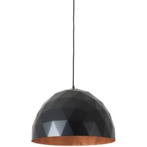 Nordic Design Černé kovové závěsné světlo Auron L s měděnými detaily  - Průměr50 cm- Výška 100 cm