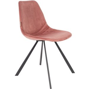 Růžová sametová jídelní židle DUTCHBONE Franky  - Výška83 cm- Šířka 46 cm