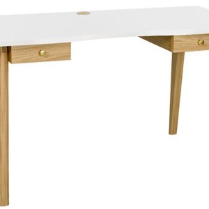 Bílý pracovní stůl Woodman Nice s dubovou podnoží 140x70 cm  - Výška75 cm- Šířka 140 cm