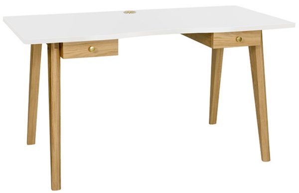Bílý pracovní stůl Woodman Nice s dubovou podnoží 140x70 cm  - Výška75 cm- Šířka 140 cm