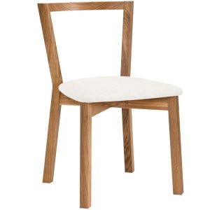 Bílá látková jídelní židle Woodman Cee s dubovou podnoží  - Výška75 cm- Šířka 54 cm