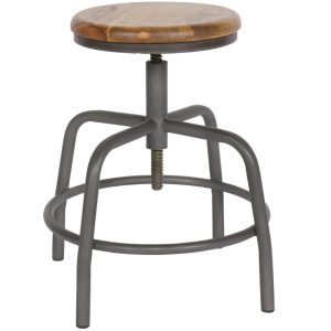 Hoorns Tmavě šedá kovová stolička Dores s dřevěným sedákem  - Výška48-60 cm- Šířka 32 cm