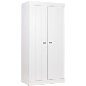 Hoorns Bílá dřevěná šatní skříň Ernie 195 cm  - Výška195 cm- Šířka 94 cm