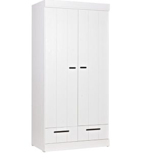 Hoorns Bílá dřevěná šatní skříň Ernie 195 x 94 cm  - Výška195 cm- Šířka 94 cm