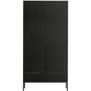 Hoorns Černá borovicová šatní skříň Mutas 200 x 100 cm  - Výška200 cm- Šířka 100 cm