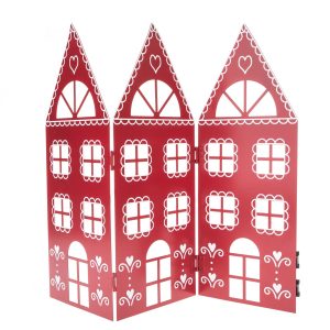 Vánoční kovová dekorace Three houses červená