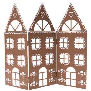 Vánoční kovová dekorace Three houses hnědá