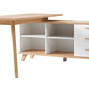 Bílý dřevěný pracovní stůl GEMA Okra 144 x 145 cm  - Výška75 cm- Šířka 144 cm