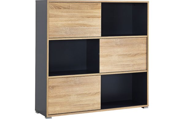 Antracitově šedá dřevěná knihovna GEMA Skim 119 x 120 cm  - Výška119 cm- Šířka 120 cm