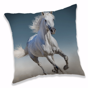 Jerry Fabrics Dekorační polštářek 40x40 cm - Bílý kůň "White horse"  - BarvaModré- Materiál Polyester