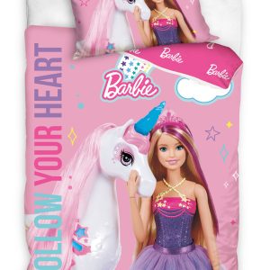 TipTrade Povlečení do postýlky 100x135 + 40x60 cm - Barbie a duhový jednorožec  - MateriálBavlna- Barva Růžové