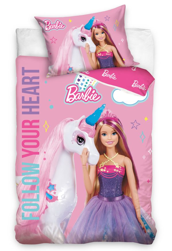 TipTrade Povlečení do postýlky 100x135 + 40x60 cm - Barbie a duhový jednorožec  - MateriálBavlna- Barva Růžové