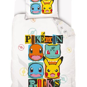 TipTrade Bavlněné povlečení 140x200 + 70x90 cm - Pokémon Rocks  - MateriálBavlna- Barva Bílé