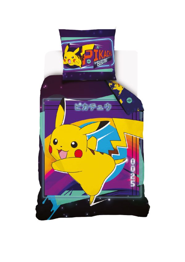 TipTrade Bavlněné povlečení 140x200 + 70x90 cm - Pokémon Pikachu bleskový útok  - MateriálBavlna- Barva Bílé