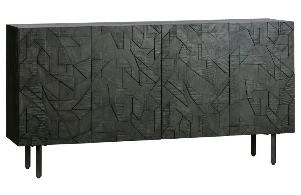 Hoorns Černá dřevěná komoda Country 160 x 40 cm  - Výška83 cm- Šířka 160 cm