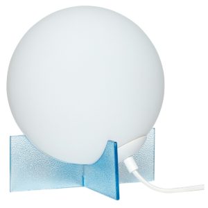 Bílo modrá skleněná stolní lampa Hübsch Moon 20 cm  - Výška23 cm- Průměr 20 cm