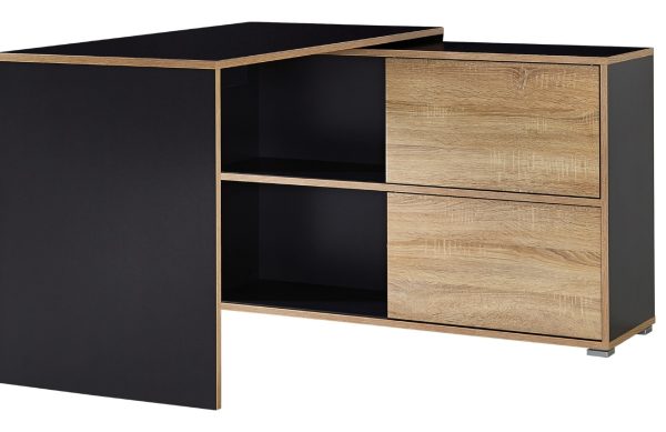 Antracitově šedý dřevěný kancelářský stůl GEMA Skim s úložným prostorem  - Výška75 cm- Šířka 120 cm