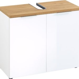 Bílá umyvadlová skříňka GEMA Penetra 70 x 34 cm s dubovou deskou  - Šířka70 cm- Hloubka 34 cm