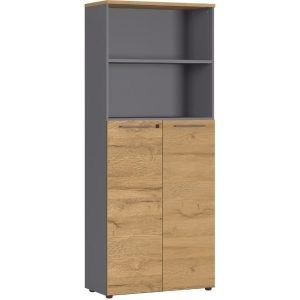 Grafitově šedá dubová kancelářská skříň GEMA Leanor 197 x 80 cm  - Výška197 cm- Šířka 80 cm