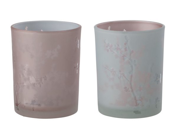2ks růžový a modrý skleněný svícen na čajovou svíčku Sakura - Ø 10*12cm J-Line by Jolipa  - -