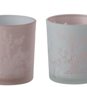 2ks růžový a modrý skleněný svícen na čajovou svíčku Sakura - Ø 7*8 cm J-Line by Jolipa  - -
