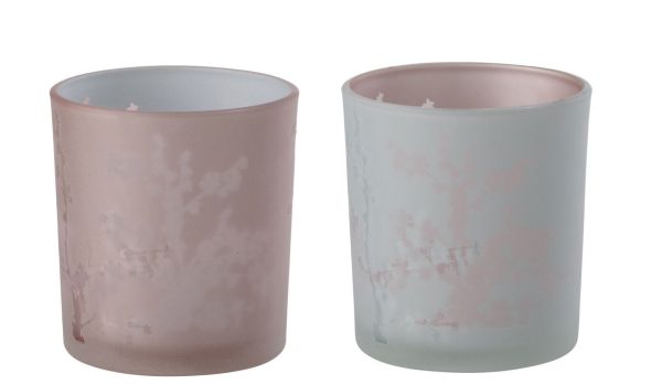 2ks růžový a modrý skleněný svícen na čajovou svíčku Sakura - Ø 7*8 cm J-Line by Jolipa  - -