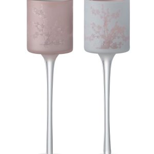 2ks růžový a modrý skleněný svícen na úzké noze na čajovou svíčku Sakura - Ø 7*25 cm J-Line by Jolipa  - -