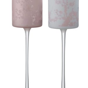 2ks růžový a modrý skleněný svícen na úzké noze na čajovou svíčku Sakura - Ø 9*30 cm J-Line by Jolipa  - -