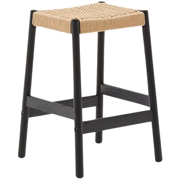 Černá dubová barová židle Kave Home Yalia s výpletem 66 cm  - Výška66 cm- Šířka 45 cm