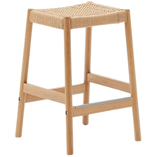 Dubová barová židle Kave Home Yalia s výpletem 66 cm  - Výška66 cm- Šířka 45 cm