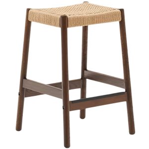 Ořechová barová židle Kave Home Yalia s výpletem 66 cm  - Výška66 cm- Šířka 45 cm