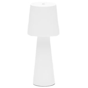 Bílá kovová zahradní stolní LED lampa Kave Home Arenys S  - Výška25 cm- Průměr stínidla 10 cm