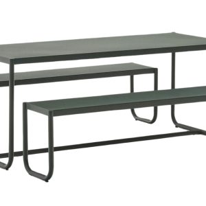 Tmavě zelený kovový zahradní set stolu a lavic Kave Home Sotil  - Výška stolu75 cm- Šířka stolu 183 cm