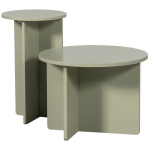 Hoorns Set dvou zelených lakovaných odkládacích stolků Remy 30/48 cm  - Výška49/35 cm- Průměr 30/48 cm