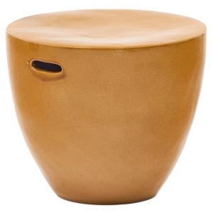 Hořčicově žlutý zahradní stolek Kave Home Mesquida 46 cm  - Výška38 cm- Průměr desky 46 cm